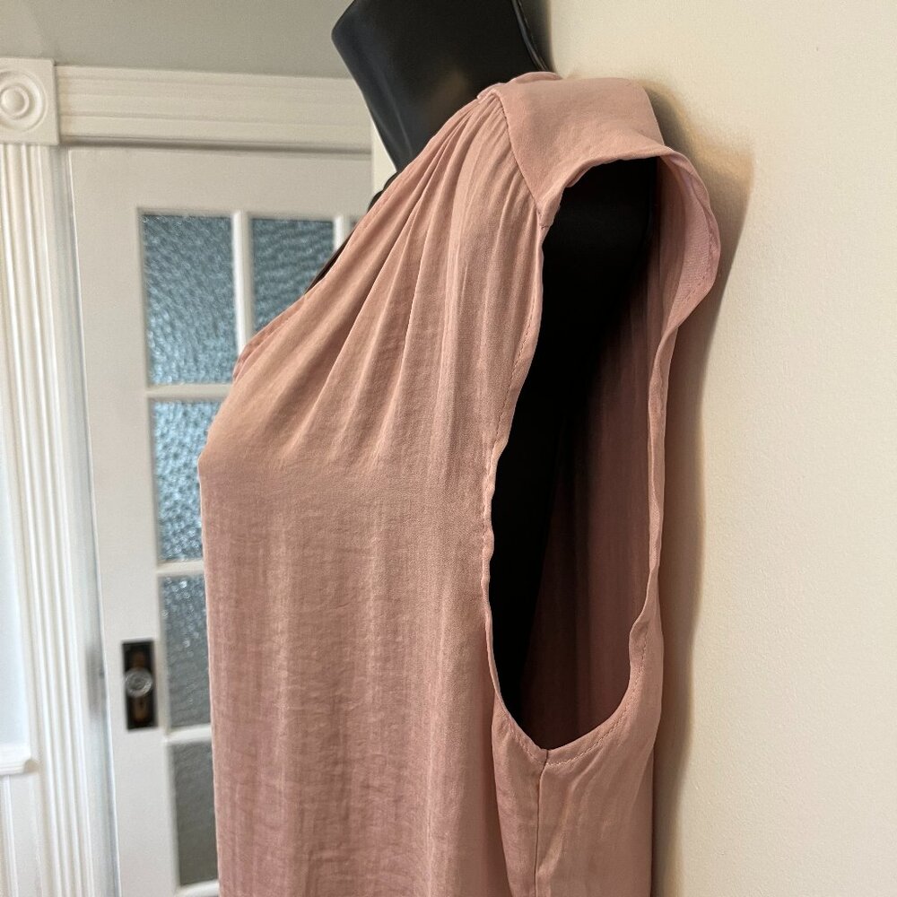 Anthropologie Maison d"Amelie Pale Pink Satin Cap Sleeve Blouse, Size Medium - Picture 2 of 8